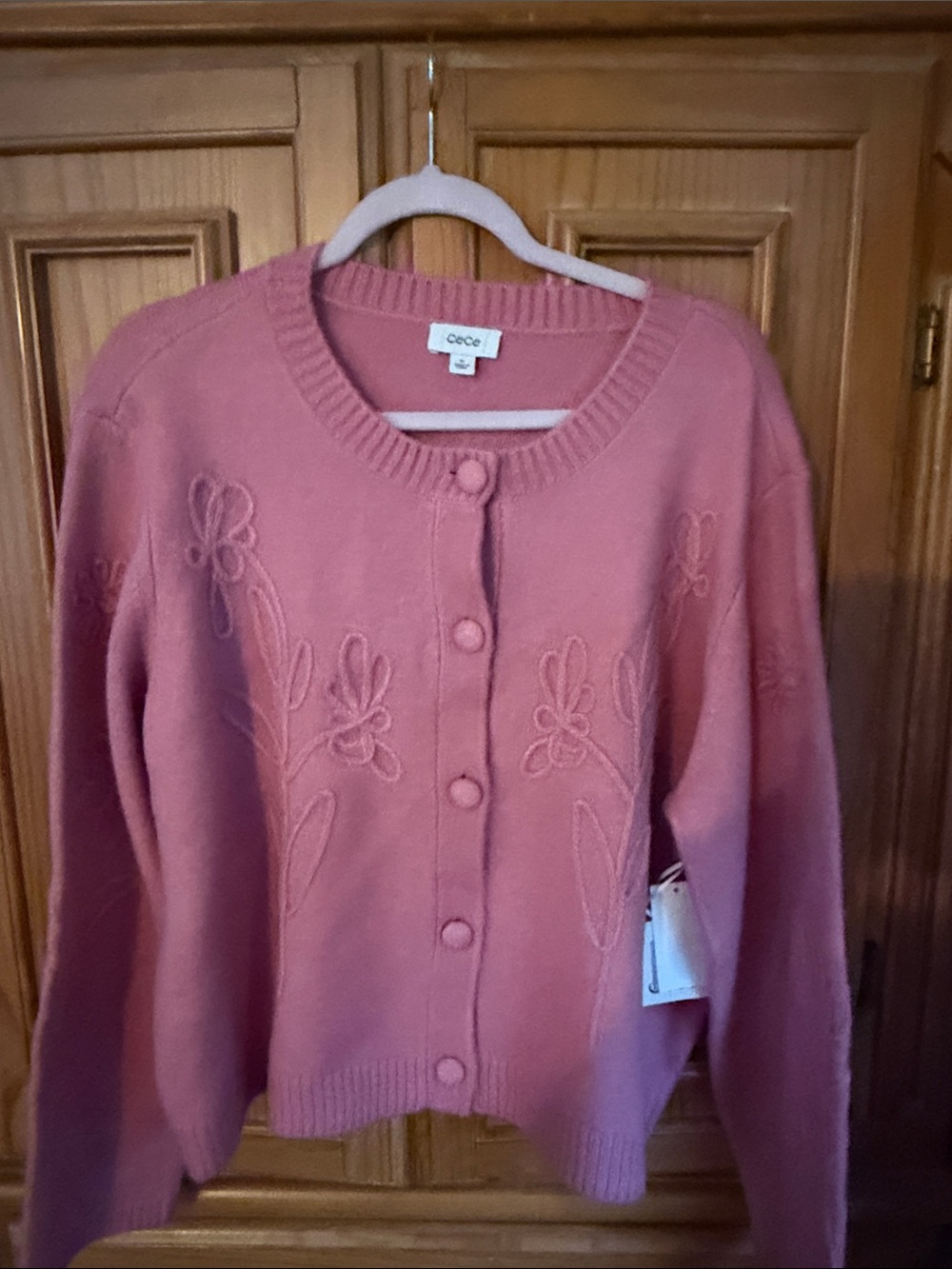 CeCe dusty Rose Pink Floral Knit Button-Front Cardigan